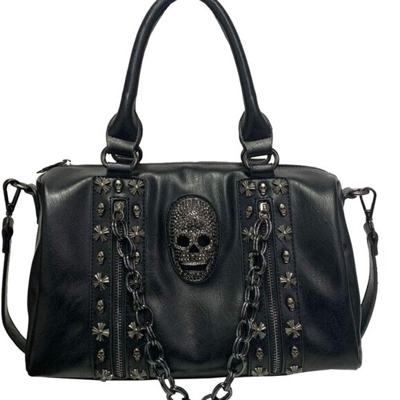 Women Skull Chain Handbag and Purse Gothic Rivet Tote Satchel Shoulder Bag